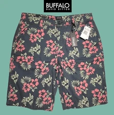 New NWT BUFFALO David Bitton Men's Flat Front Shorts Dark Blue Floral All Sizes