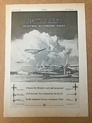 1948 Flugzeug Werbung SMITHS SEP1 ELECTRIC AUTOMATIC PILOT BRITAIN CIVIL AIRCRAFT