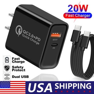 Fast USB+TypeC Wall Plug Charger USB C Cable For iPad Pro iPhone 15 Pro Max Plus
