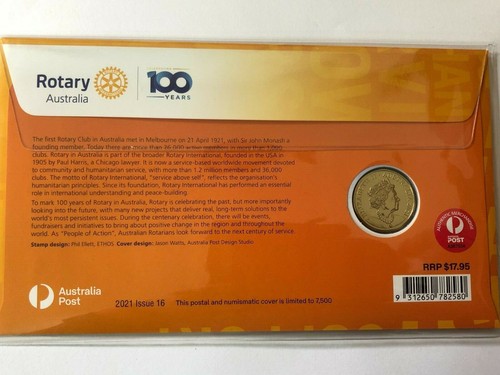 Australia 2021 Rotary in Australia Centenary 100 Years RAM $1 Colour Coin PNC - Picture 4 of 4