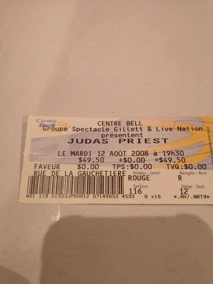  JUDAS PRIEST CONCERT MONTREAL BELL CENTRE UNUSED  TICKET STUB AUG. 12.2008p - Image 3 of 4