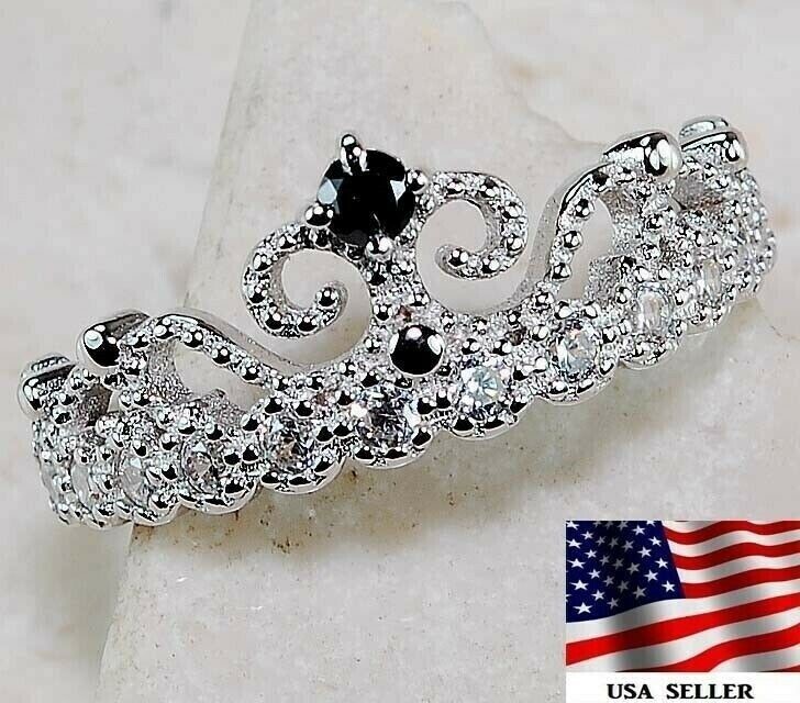 Black Sapphire & Topaz Sterling Silver Ring Size 8 Tiara Treated  