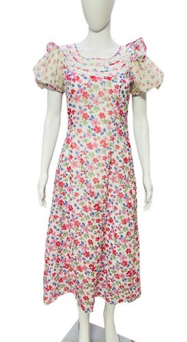 LoveShackFancy Floral Femmes Coton Imprimé Honneur Évasé Midi Robe TAILLE S - Photo 1 sur 10