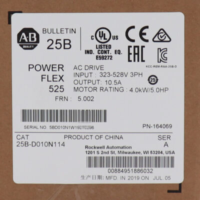NEW Allen-Bradley 25B-D010N114 PowerFlex 525 4.0kW/5.0Hp Factory Sealed