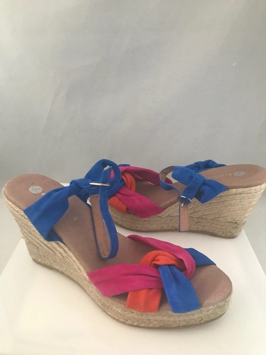 Eric Michael Wedge Sandal Gloria Blue Orange Pink Sz 40 Rare