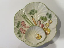 1963 LOS ANGELES POTTERIES CHIP AND DIP SERVING DISH Vegetable Pattern 975 USA