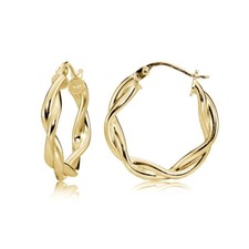 Gold Tone over Silver 3mm Twisted High Polished Round Hoop Earrings, 20mm