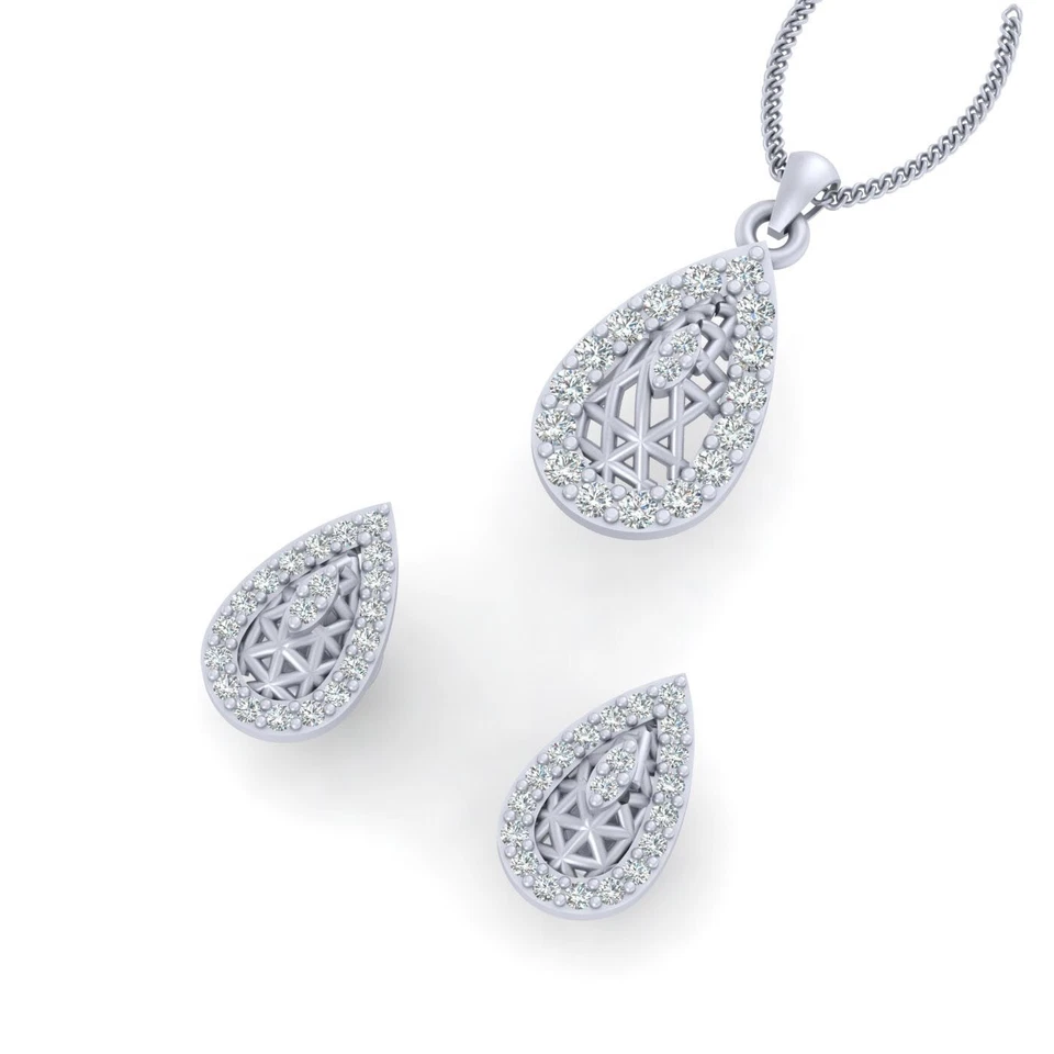 Conjunto de pendientes colgantes lágrima malla en forma de pera joyería de boda plata de ley Foto 2 de 4