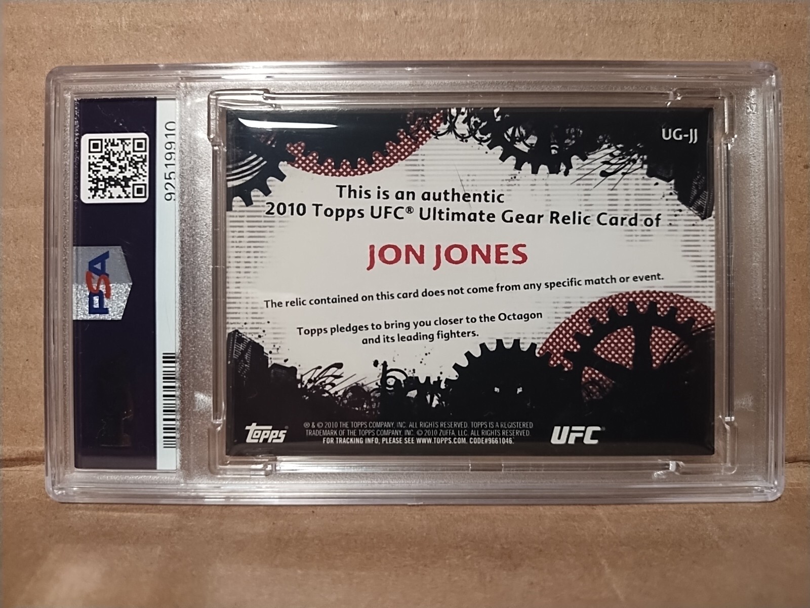 2010 Topps UFC Series 4 Ultimate Gear Relic Jon Bones Jones #UG-JJ PSA 7 view 3