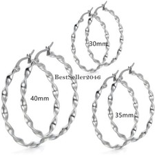 2pcs Large Twisted Round Hoop Earrings Women Lady Girls Stainless Steel Dangle
