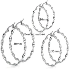 2pcs Large Twisted Round Hoop Earrings Women Lady Girls Stainless Steel Dangle