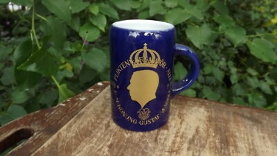 1973 Death of King Gustaf Adolf of Sweden large Hackefors Pottery Tankard