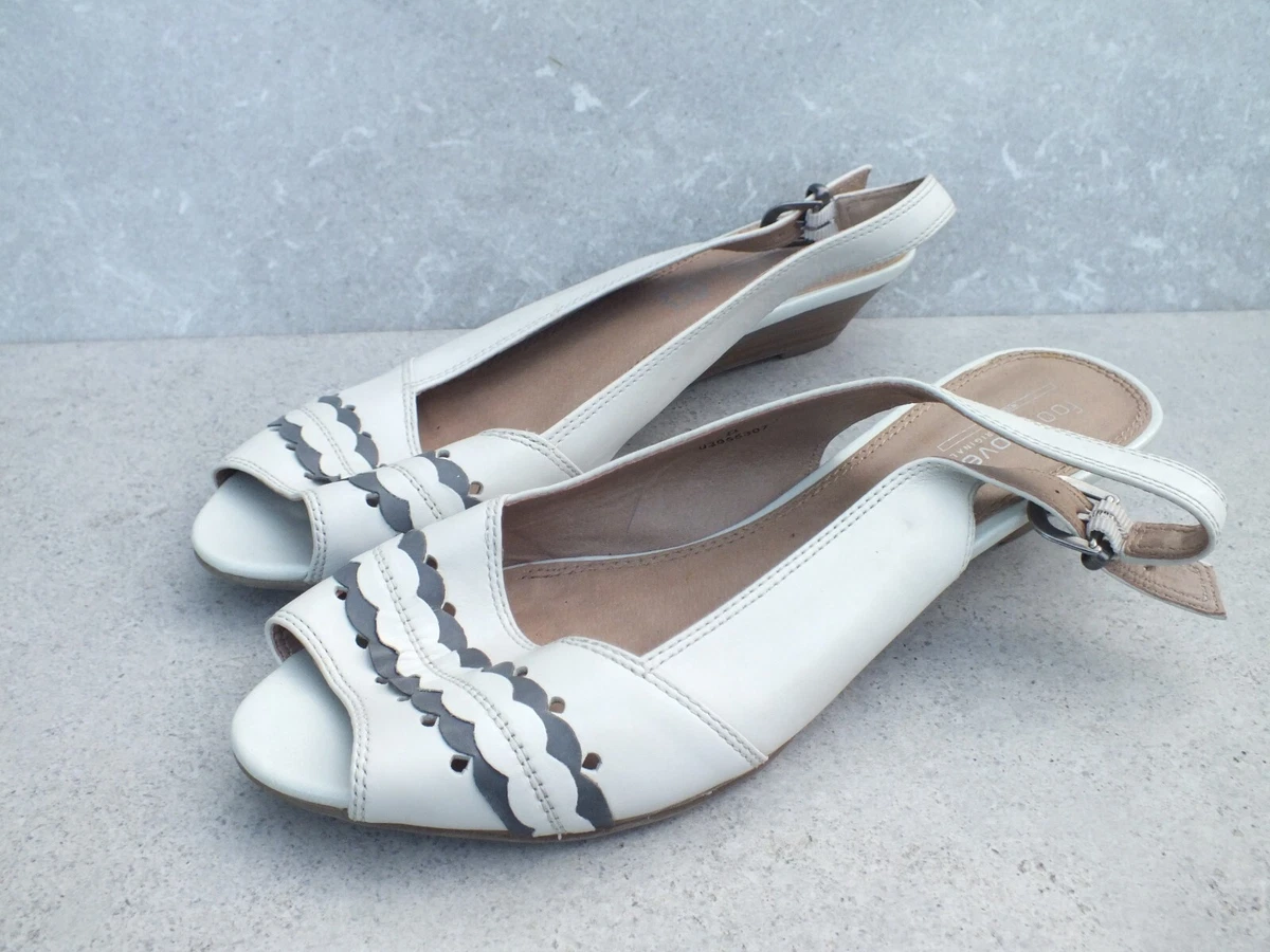 M S Footglove White Leather Sandals Shoes Size UK 8 EU 42 Wider Fit