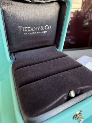 Tiffany & Co Blue Leather Large Double Ring Engagement, Wedding Presentation Box