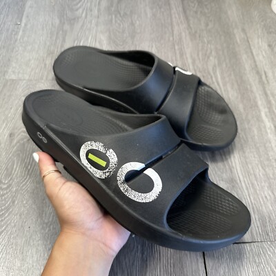 Oofos Ooahh Sport Flex Mens 11 Black Rubber Recovery Slide Sandals
