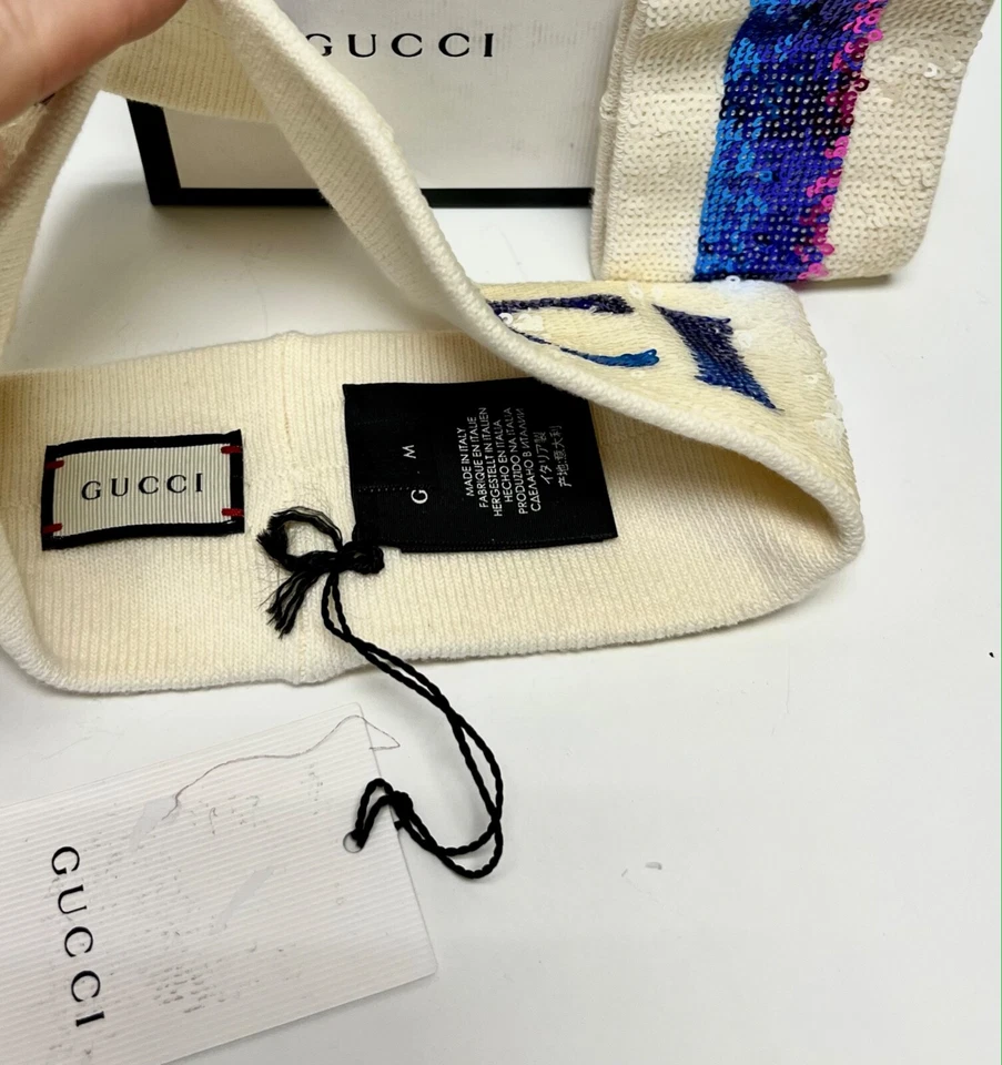 GUCCI 白彩虹亮片头带手腕套装运动复古中号棉 — 第 3/4 张图片