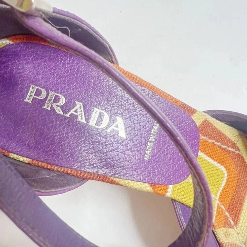 Prada RARE Vintage y2k Green and Purple Mod Print Wedges Women's Size 6 - Picture 6 of 12