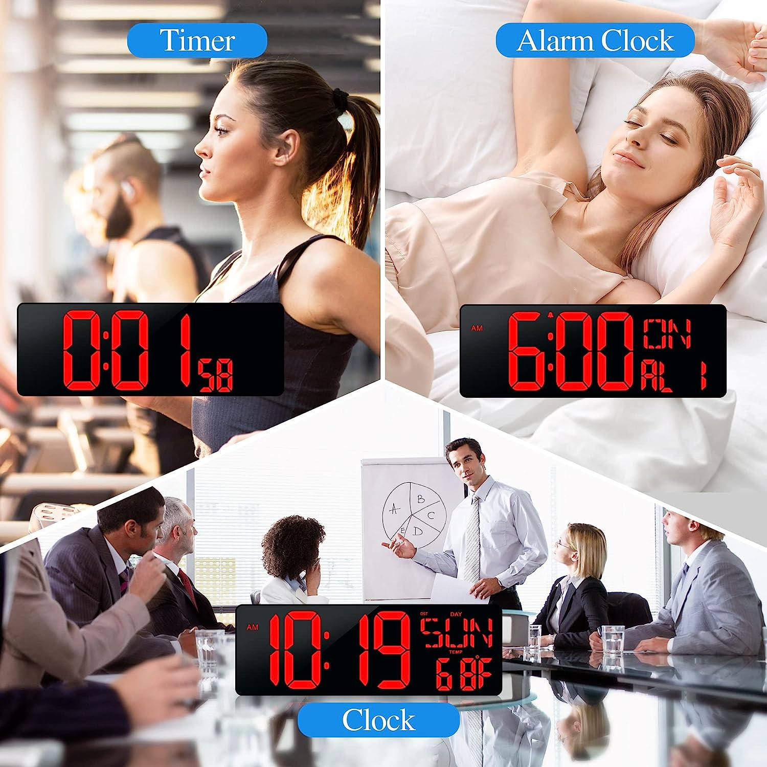 17.2" LED Large Display Digital Wall Clock with Remote Control for Office,Gym ..