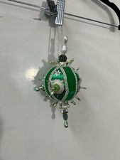 Vintage Push Pin Ornament Satin Ball Sequin Bead Medium Handmade Green MCM
