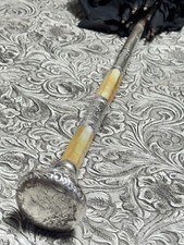 Antique Hull Umbrella Sterling Silver Mother of Pearl Parasol Victorian Silk