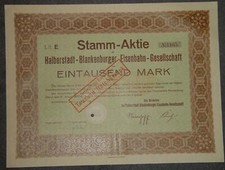 Halberstadt-Blankenburger Eisenbahn-Gesellschaft 1922 1000 Mark