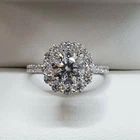 Vintage 2Ct Round Cut Real Moissanite Halo Engagement Ring 14K White Gold Plated