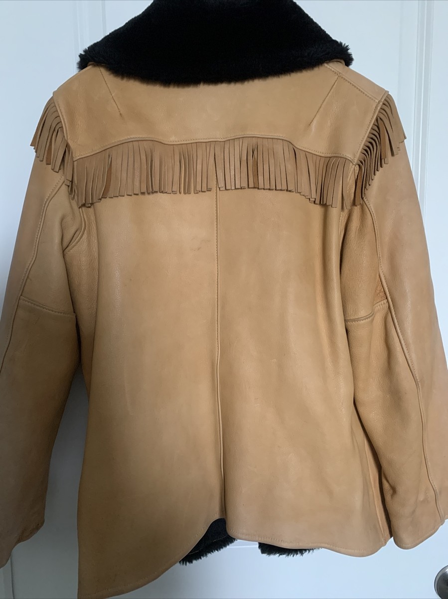 VINTAGE Uber Owatonna WOMAN'S LEATHER JACKET WITH FRINGES Deer