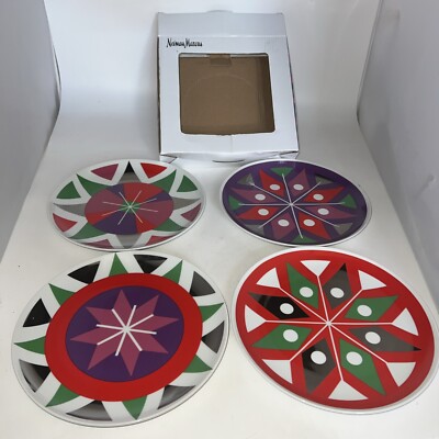 Rare Beautiful Neiman Marcus Ceramic Holiday Plates Set of 4 Size 9 