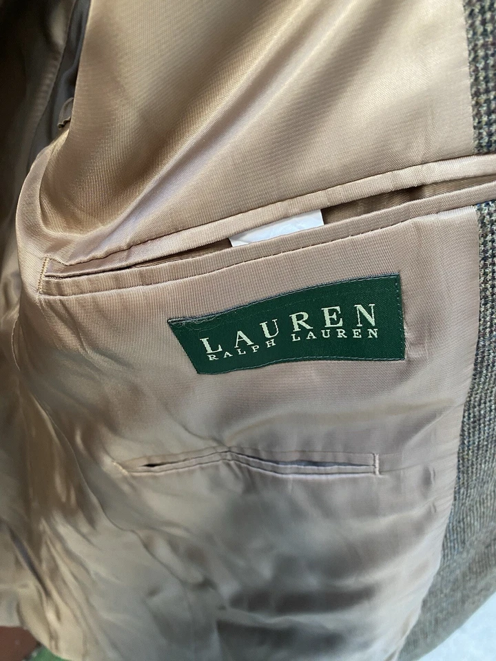 Blazer Chaqueta Abrigo Deportivo Lauren Ralph Lauren Talla 40R Lana Tejido Marrón Cuadros Foto 3 de 4