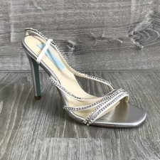 NIB 129 Blue by Betsey Johnson Aces Evening Sandals, Silver 6.5US