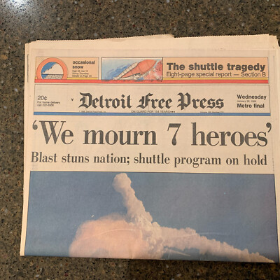1986 Detroit Free Press Newspaper We Mourn 7 Heroes The Shuttle Tragedy January