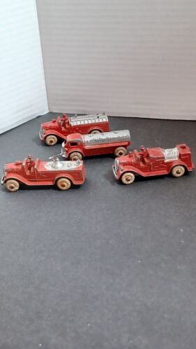 Vintage Lot of 4-1930-40s Tootsietoy Fire Trucks with Rubber Wheels