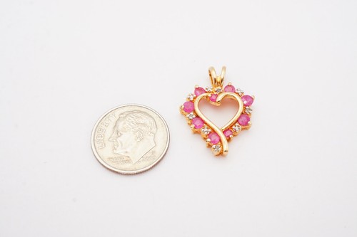 Ross Simons Ruby Diamond Heart Pendant Gold Plated Sterling Silver 925 K7 - Picture 2 of 10