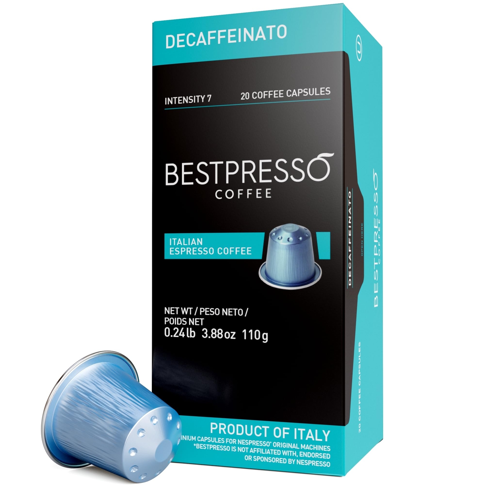 Bestpresso Espresso Decaf 120 Aluminum Pods Compatible with Nespresso