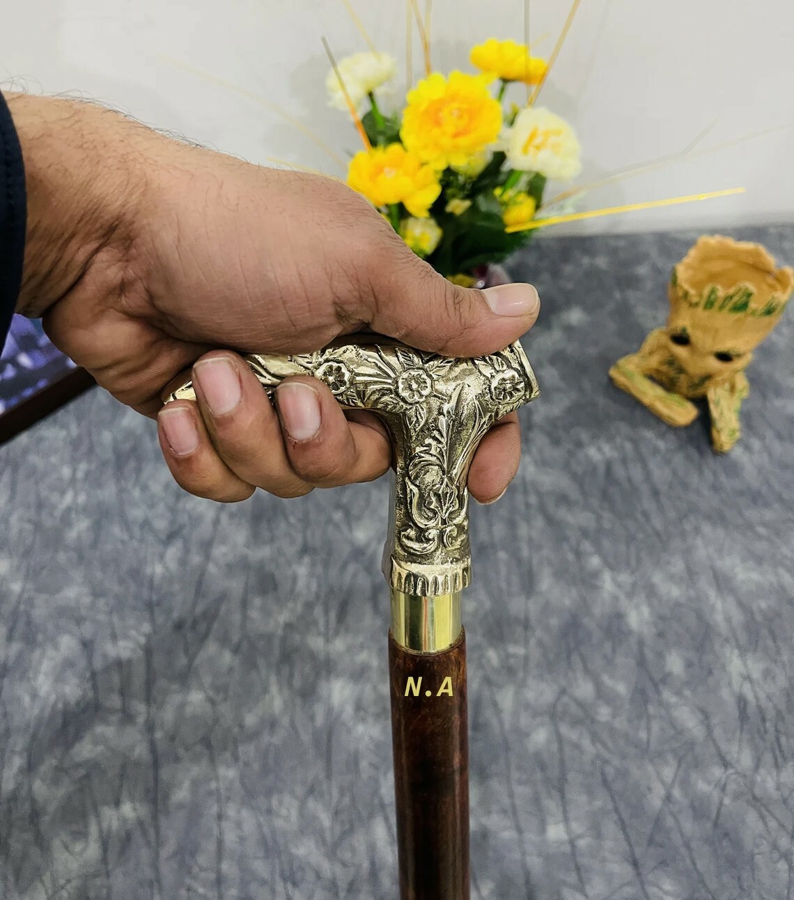 Antique Elegant Solid Brass Handle Victorian Hand… - image 4