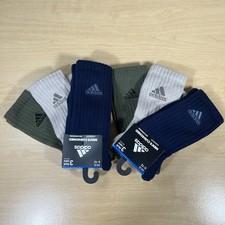 Adidas Mens Crew Socks 6 Pairs Cushioned Aeroready Navy Tan Green Shoe Size 6-12