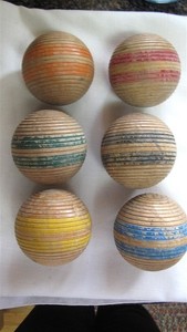 Full Set of 6 Vintage 1950s Ribbed Striped Primitive Rustic Wooden Croquet Balls