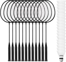 Wettarn 12pc Badminton Rackets Bulk - 18 Nylon Shuttlecocks