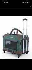 Petseek Roomy Cat Carrier Bag Green Fabric Metal Locking Zippers Safety Strap