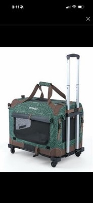 Petseek Roomy Cat Carrier Bag Green Fabric Metal Locking Zippers Safety Strap