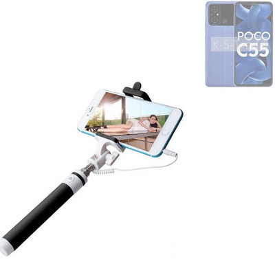Selfie Stick für POCO C55 m. Kabel schwarz Monopod Selfiestick Fernauslöser St
