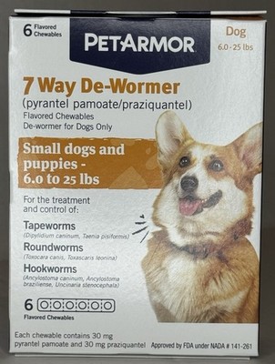 PetArmor 7 Way De-Wormer For Dogs (Small-Med. 06-25 lbs) 6 Tabs - EXP 08/2026