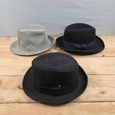 Rare Mens Fedora Hat Lot of 3 Black Gray Wool Felt Pinstripe Dress Hats L XL Cap