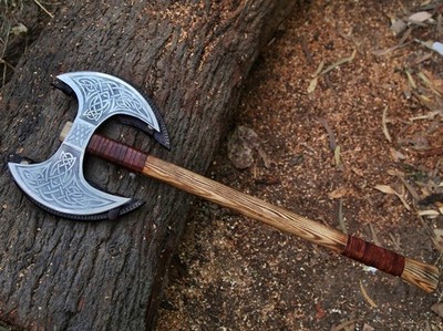 Custom Handmade High Carbon Steel Double Headed Viking  Axe Hatchet 25'' Long