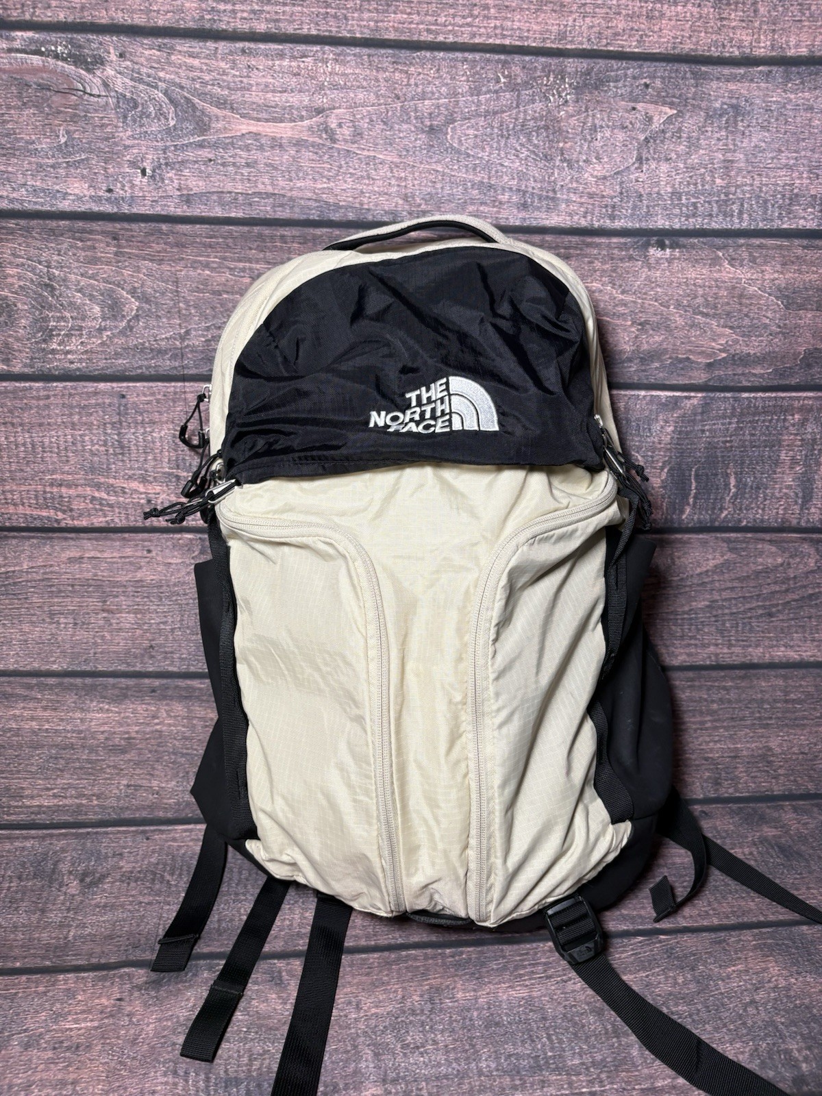 North Face Surge Backpack Black White Padded Laptop Case Travel Bag