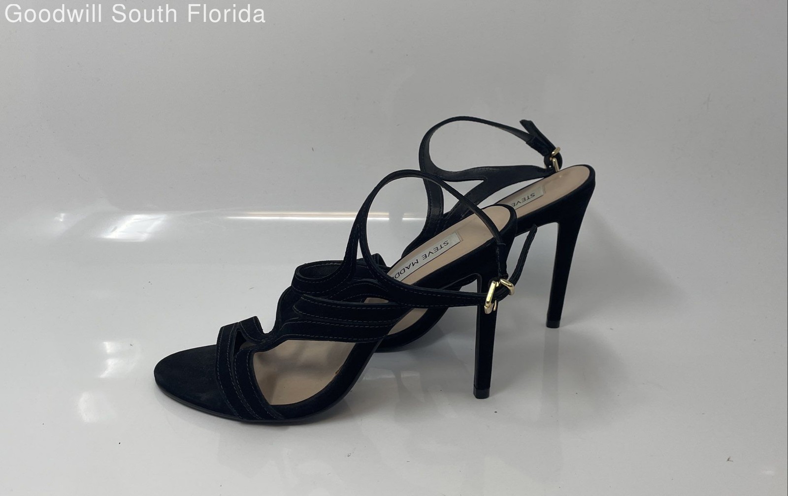 Steve Madden Womens Sidney Black Open Toe High Stiletto Ankle Strap Heels Size 6