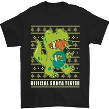 Camiseta T-Rex Dinosaurio Santa Oficial Navidad para Hombre 100% Algodón