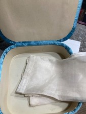 Vintage Blue Quilted Satin Vanity ,  3 Silk Handkerchiefs , Box 1940's to 50s