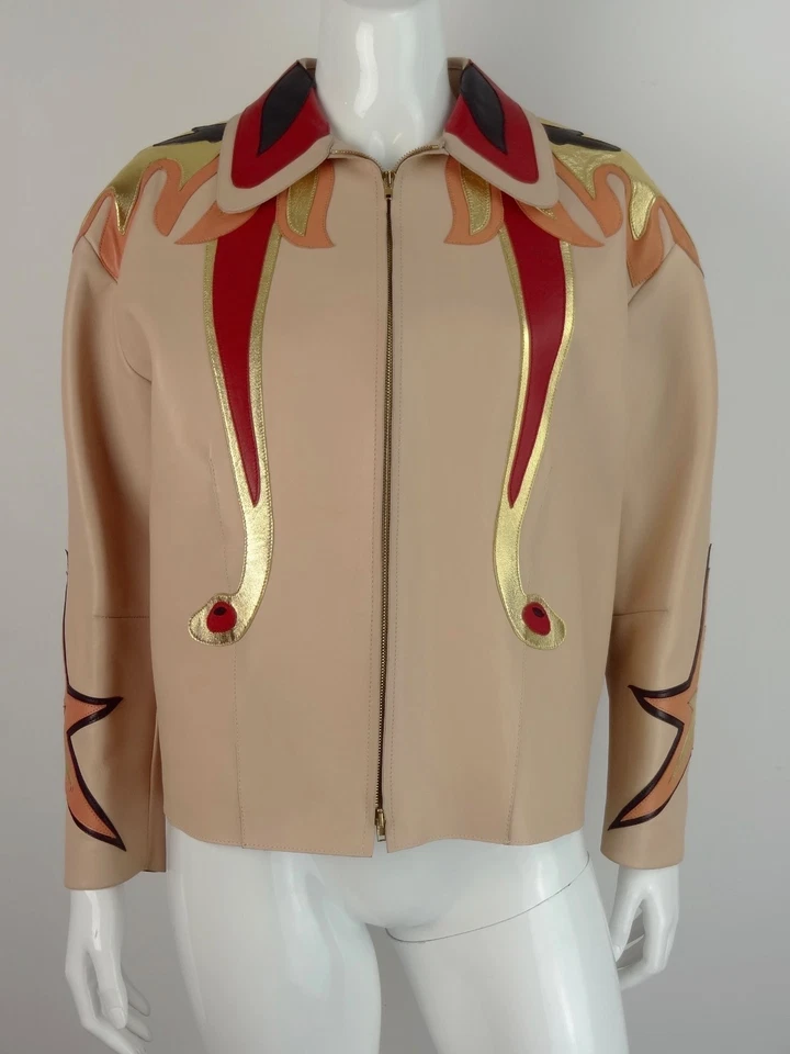 MIU MIU S/S 2011 RUNWAY Light Pink Nappa Leather Applique Jacket Coat IT40/US6 - Image 3 of 4