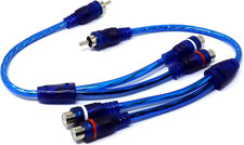 2 Pcs 1 Male to 2 Female RCA Speaker Splitter Shielding Cable Adapter, Blue